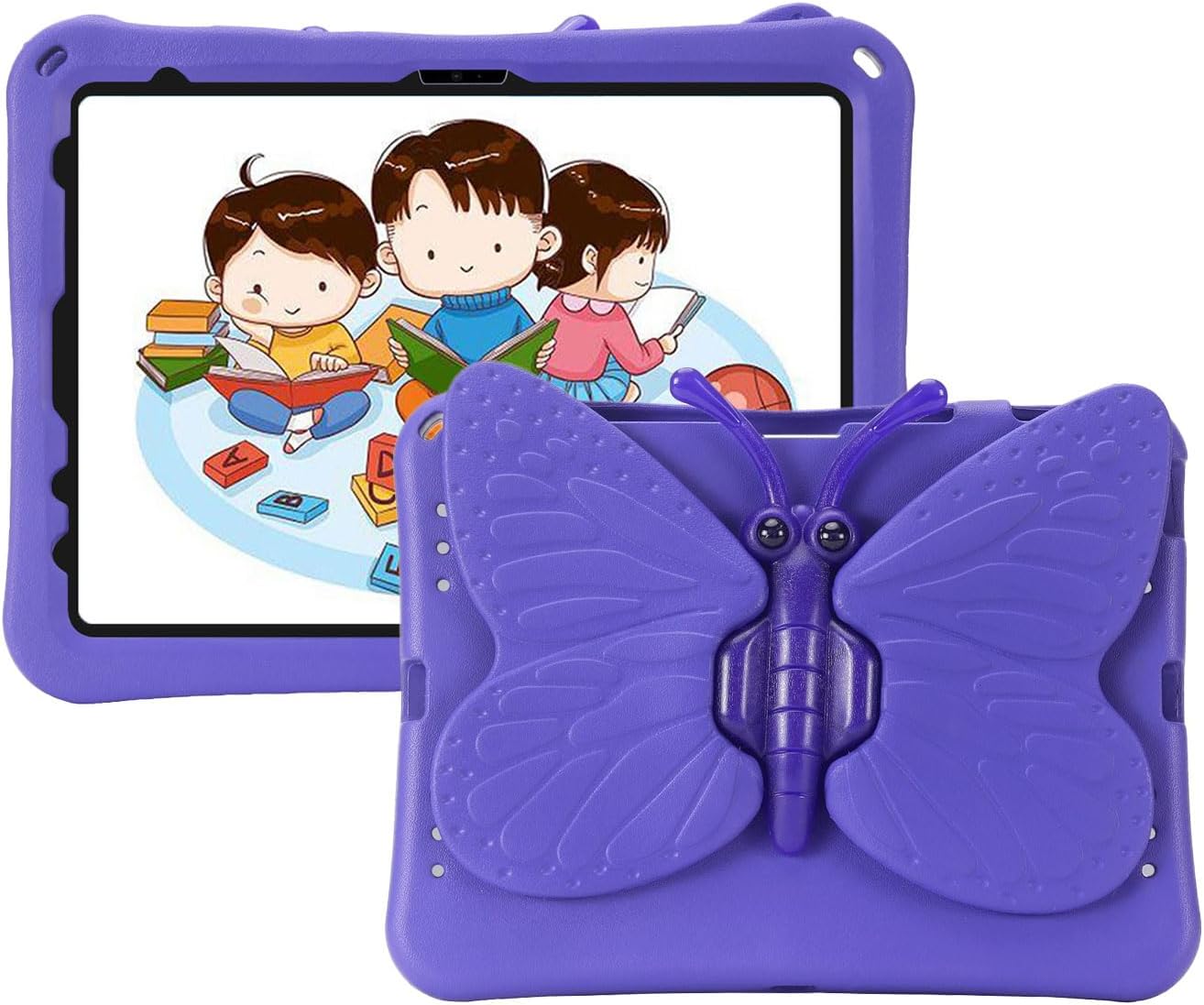 Upgraded Butterfly Case for iPad (A16) 11th Generation 11 Inch (2025), iPad 10th Generation 10.9 Inch (2022), 3D Cartoon Soft EVA Foam 360 Rotating Stand Cover for Kids Girls - Purple