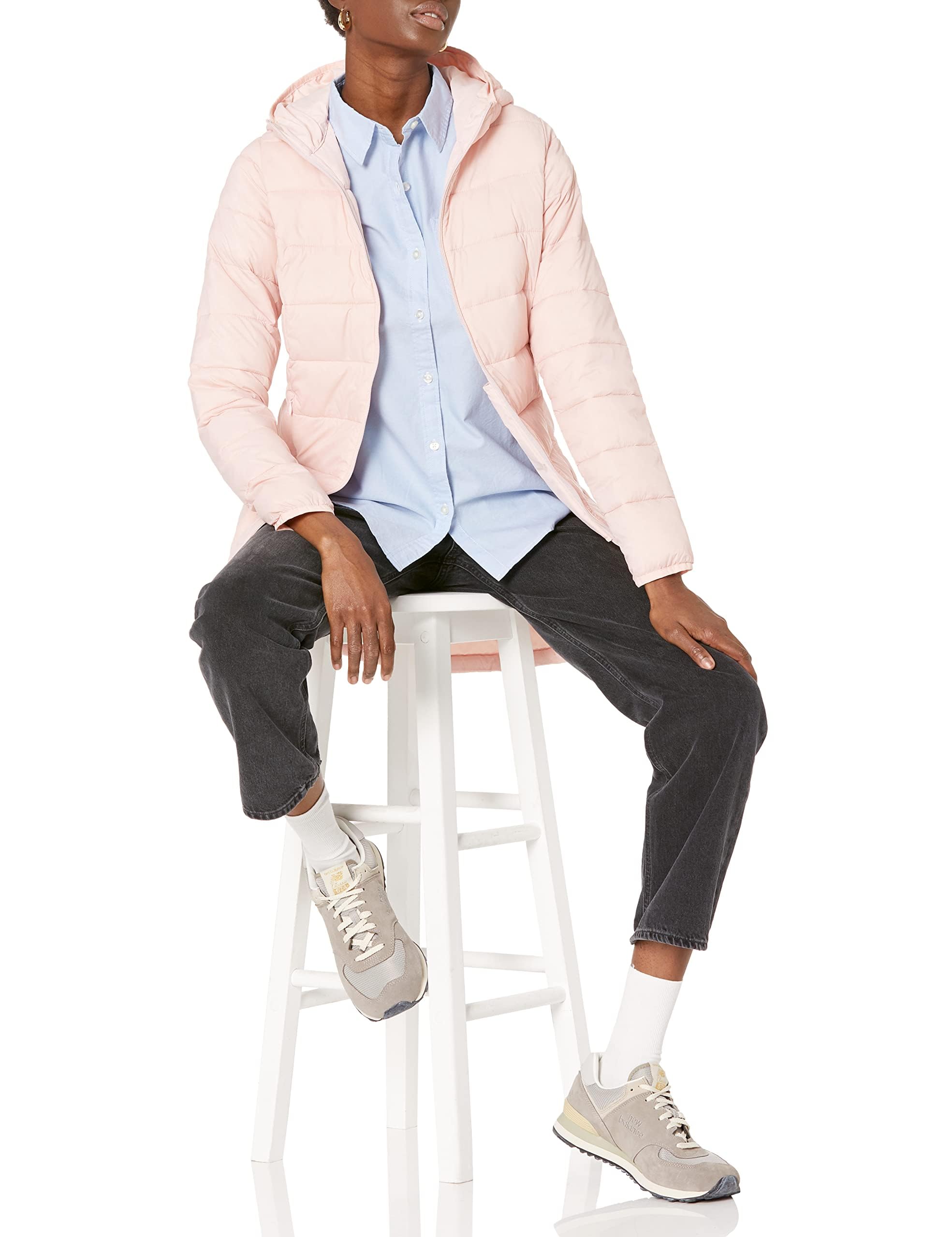 Amazon Essentials Piumino con Cappuccio Leggero con Cerniera Integrale Impermeabile (Disponibile in Taglie Forti) Donna