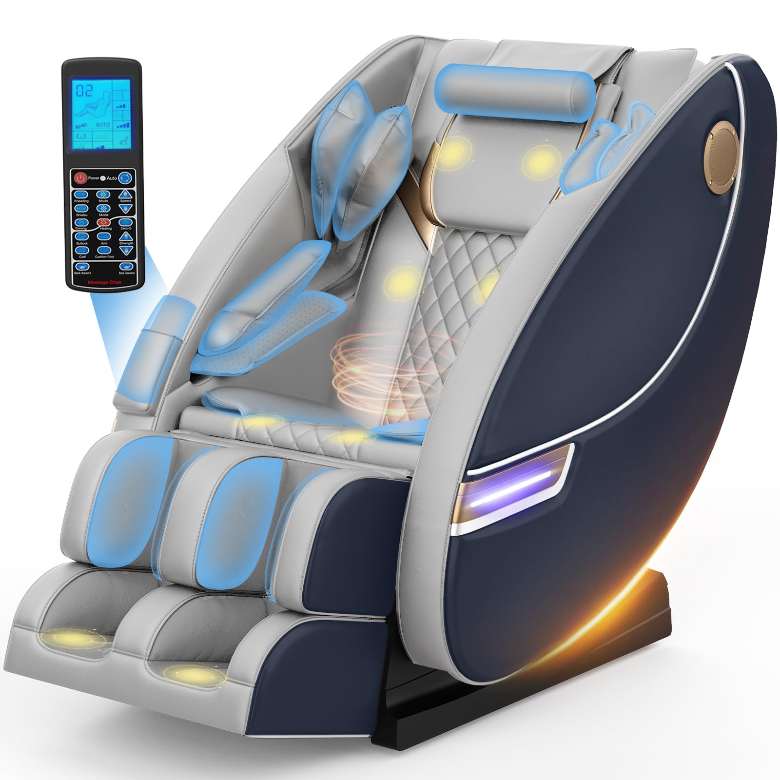 Massagesessel Ganzkörper 14 Massagepunkte 8 Airbags Lenden Beinheizung Bluetooth Lautsprecher Fußrollenmassage Elektrisch Homeoffice