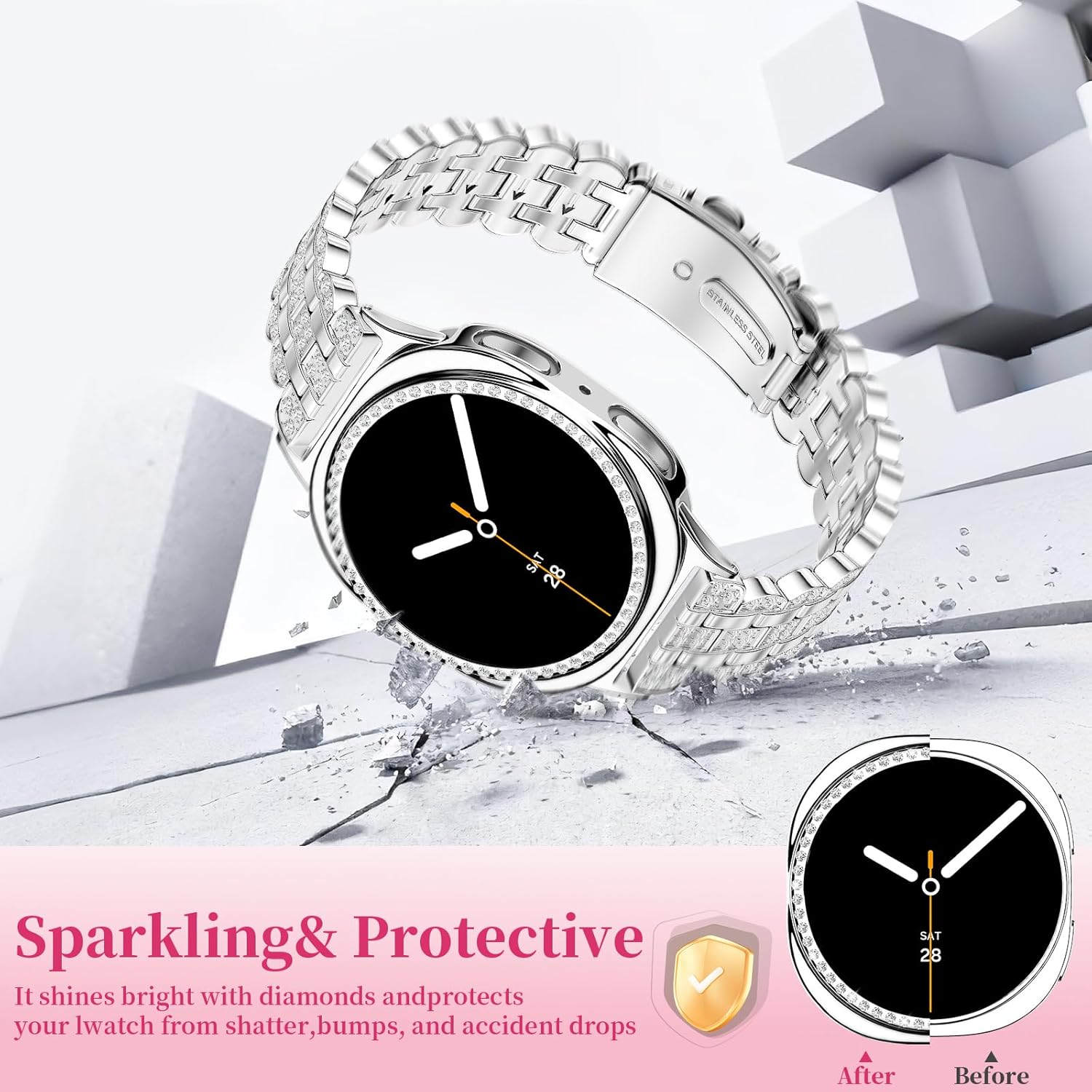 Bling Band+ Case Compatible with Galaxy Watch 8 40mm/44mm, Women Replacement Dressy Strap& Cover for Samsung Galaxy Watch8 - Image 4