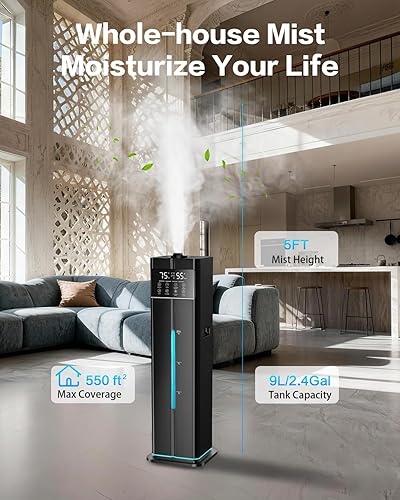 Miniatura 2 de Humidificadores de niebla fría para habitaciones grandes, ultrasónicos de 2.4 galones de 9 litros, llenado superior silencioso, fácil de limpiar con