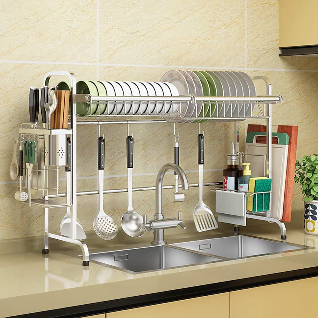 Dish Drainers Dish Drying Rackover Sink Dish Drying Rack,Dish Drainer Rack Holder Stainless Steel Kitchen Rack Sink Dish Rack Drain Bowl Rack Kitchen Supplies Storage Rack(Silver-69*27*61cm)