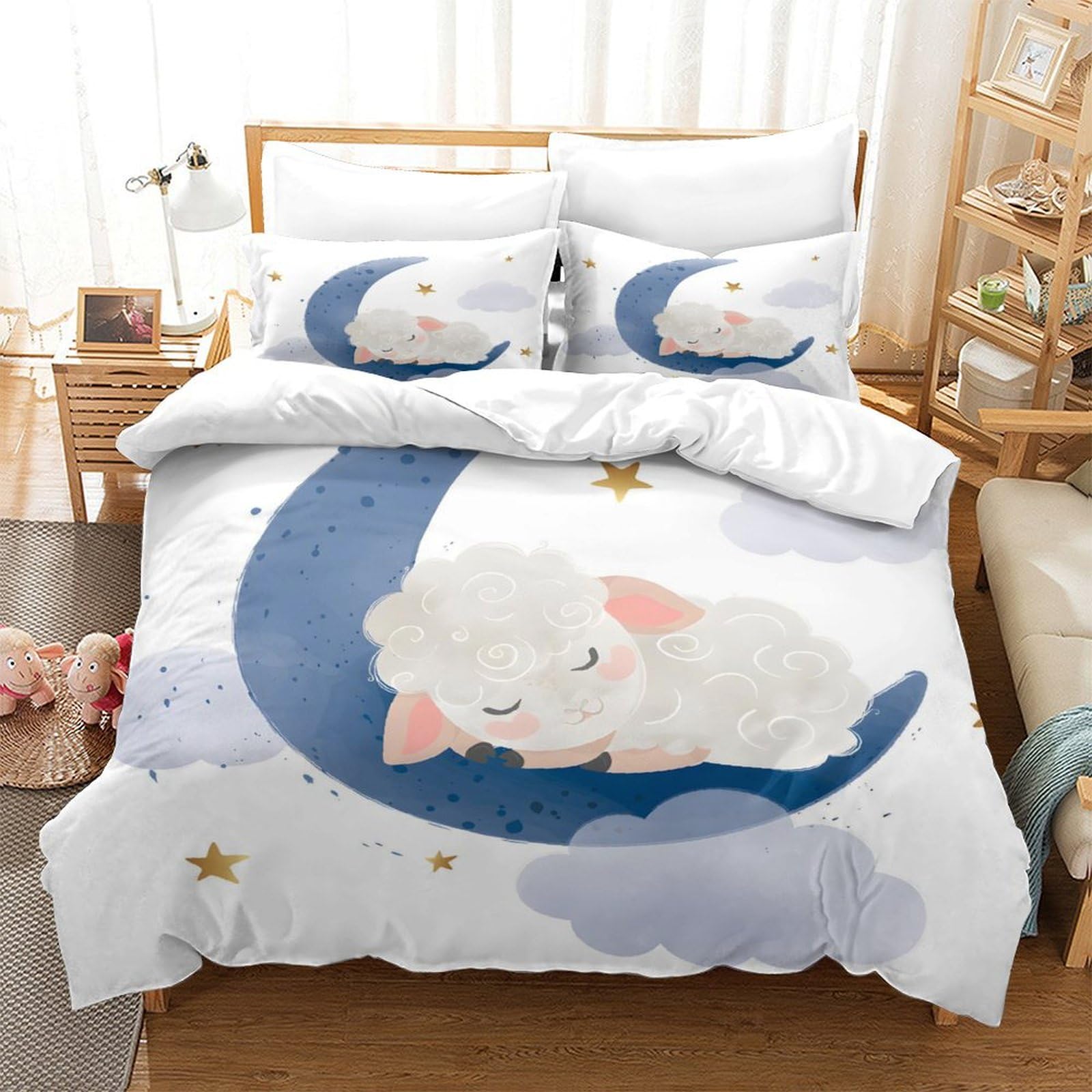 GDEKCIEAS Cute Little Sheep Sleeping Bedding Set for Boys,3Pcs Ultra Soft Duvet Cover,Lightweight Breathable Microfiber Quilt Cover for Teens,Kids,Girls,Adults,Decor,Easy Care Single（140x200cm）