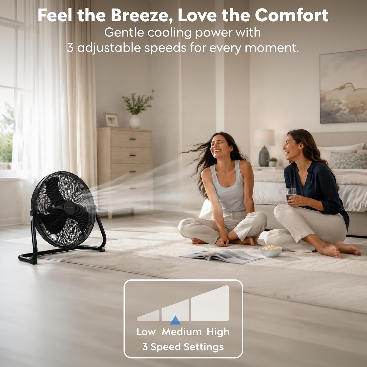 Ventilador de Pie 50 cm, Ventilador de Aire Potente de Alta Velocidad para Circular Aire, con 3 Velocidades e Inclinación Ajustable, para Hogar Oficina y Gimnas, Black Mono, 20"