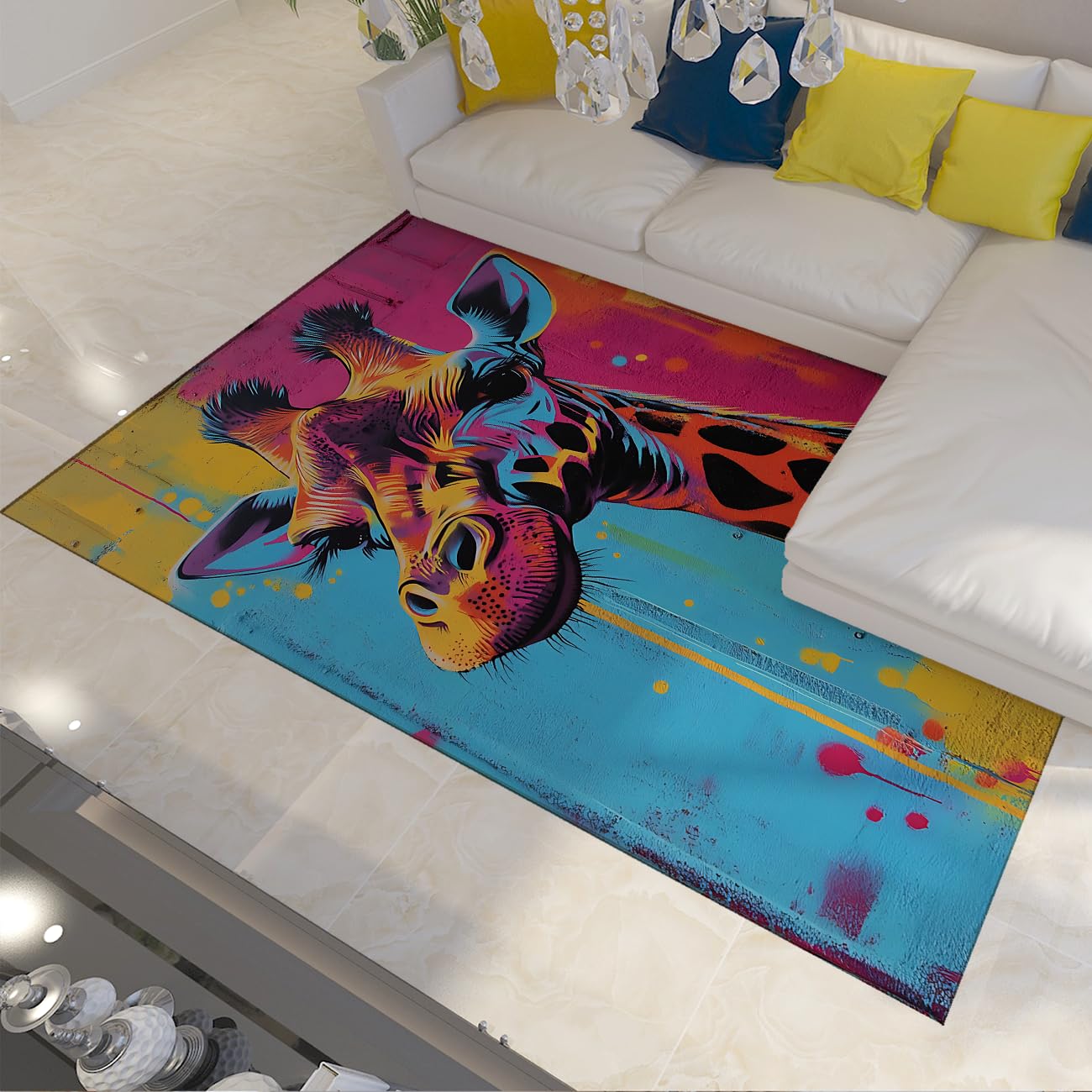 Tapis girafe lavable et antidérapant de 180x240 cm pour entrée et cuisine