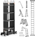 Échelle pliante multi-usages VEVOR, échelle d'extension haute 7-en-1, échelle en A 3 marches avec planche d'échafaudage, échelle télescopique de 12 pi de hauteur de portée, échelle robuste de 330 lbs pour usage domestique extérieur