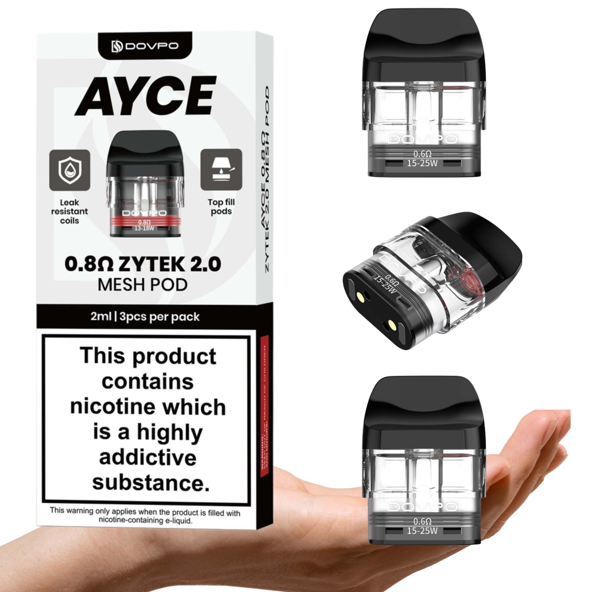 DOVPO Zytek Ayce Pro Pods 0.8 ohm Mesh Pods Replacement 2ml Cartridges Vape Kit Pods Anti Leak Pods 3 Pack No Nicotine Vape Refill COMPATIBLE with OXVA Xlim Pro 2 SE SQ GO Kits (0.8 Ohm)