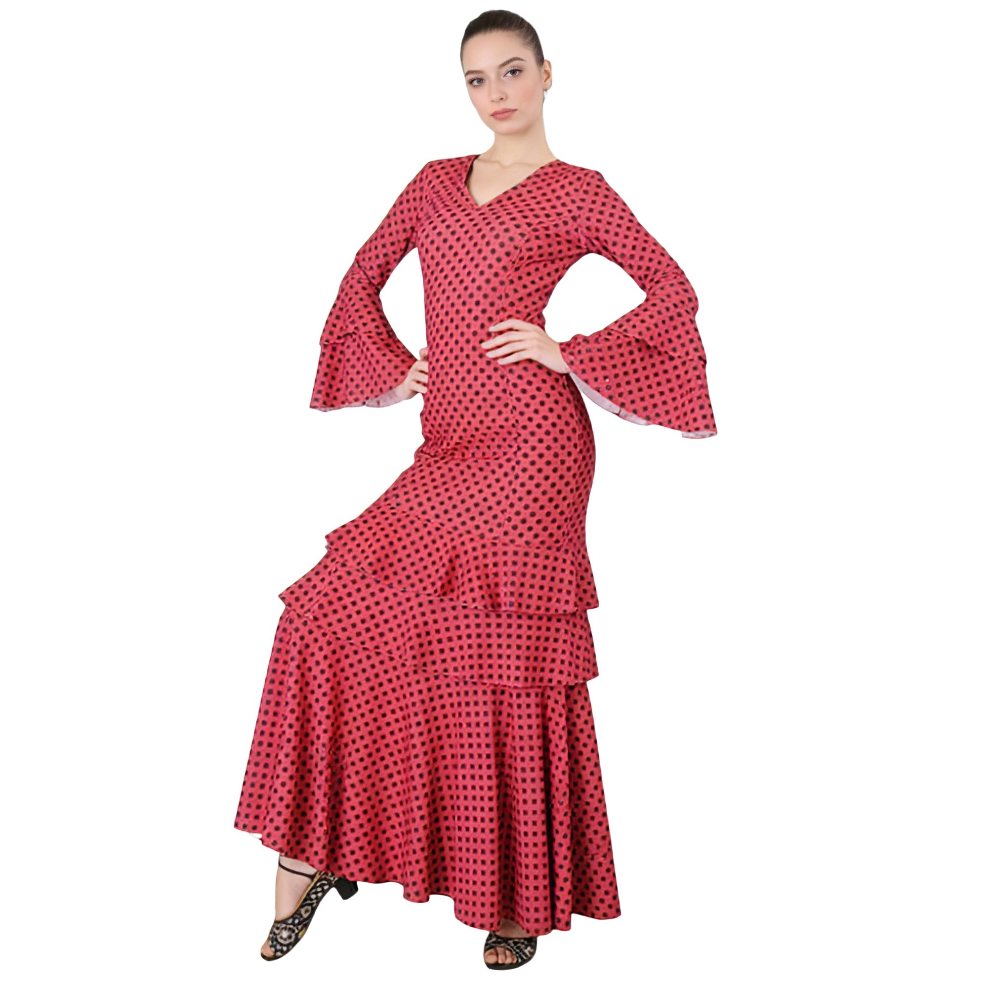 Wildarms Disfraz Flamenca Mujer Talla Única Traje Sevillana con Volantes para Feria de Abril y Baile Flamenco Disfr - variaciones