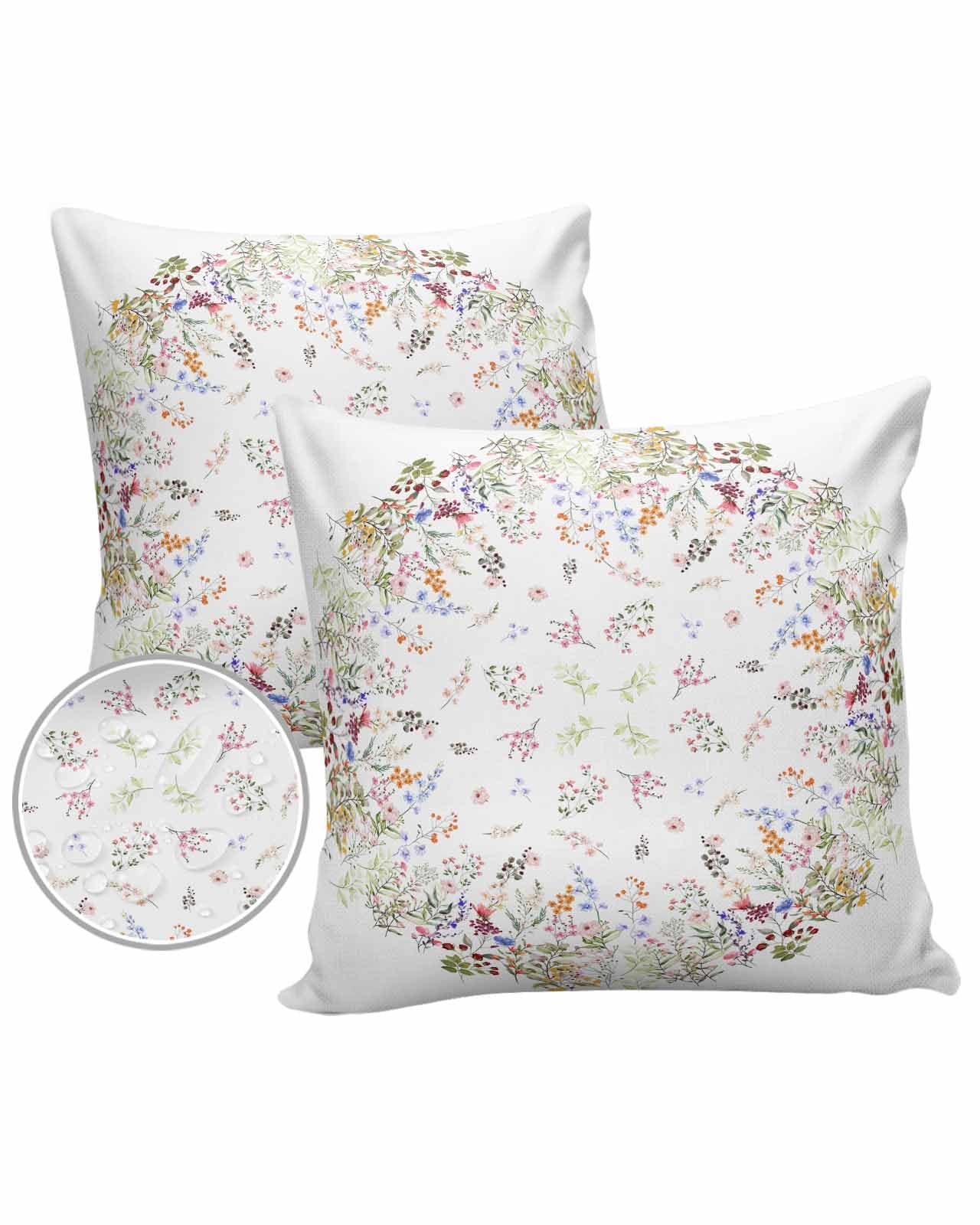 Botanical Wildflower Outdoor Pillow Covers Waterproof,All Weather Cushion Case Set of 2 Decorative Pillowcases for Sofa Couch Bed Decor Patio Furniture 26