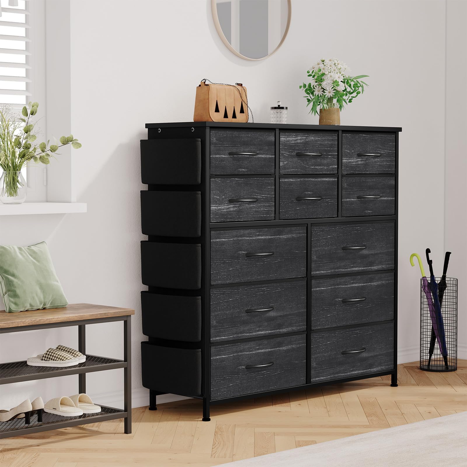 Commode Chambre en Tissu, Meuble de Rangement Haut pour Entrée