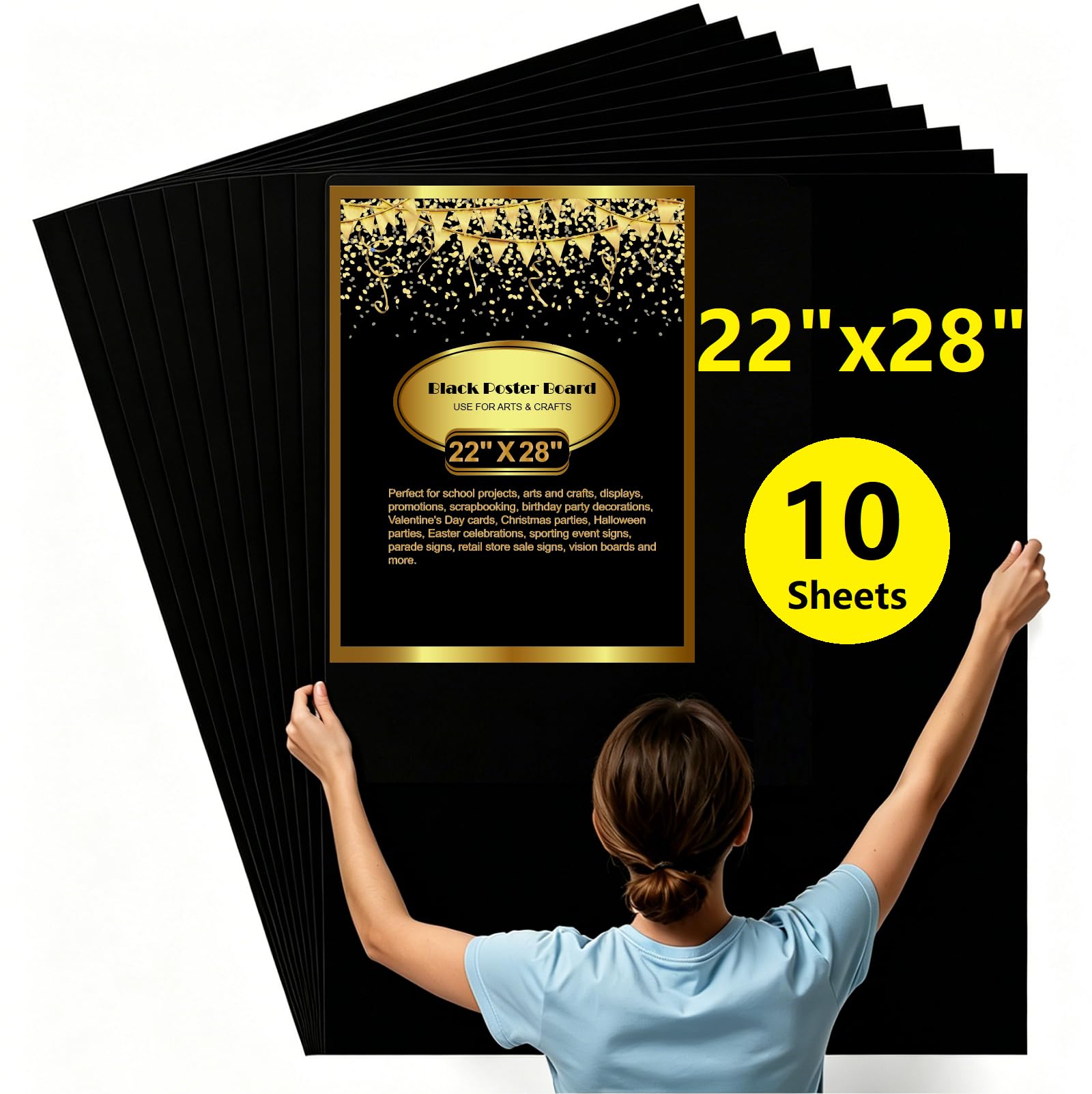 Photo 1 of 10 Pcs Black Poster Board 22" x 28" Paper Bulk, ROOKEA 250 GSM Vision Poster Boards for School Arts Craft Projects Presentations Drawing Scrapbooking Blank Graphic Display
