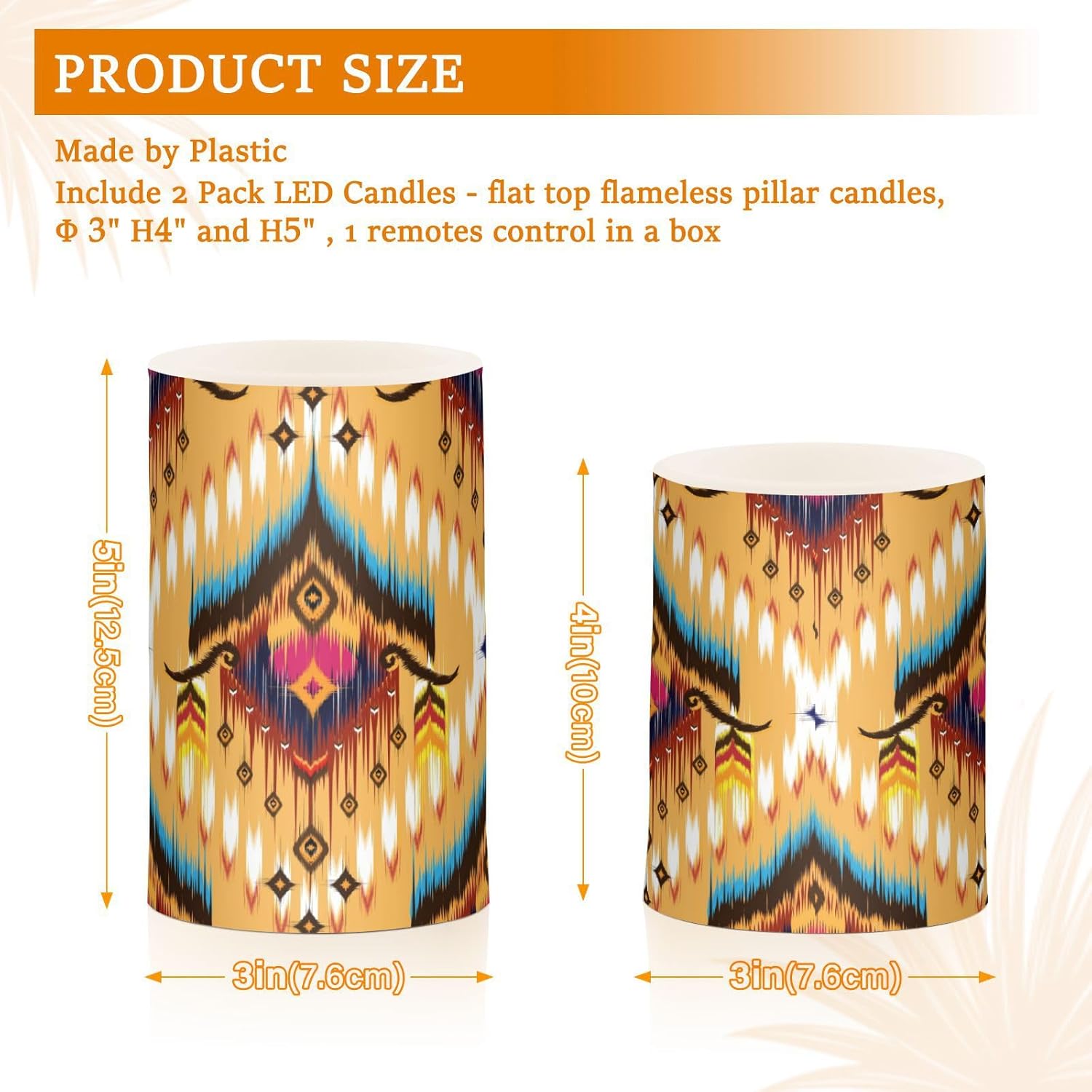 YETTASBIN Aztec Navajo Flameless Candles with Remote Control and Timer, Adjustable Brightness Long Lasting Battery Operated LED Pillar Candles for Indoor Outdoor Party Holiday Home Decor, 2 Pack