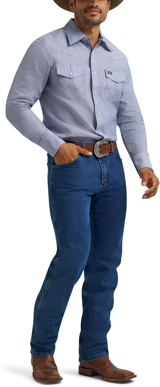 Wrangler Men's Cowboy Cut Western Chambray Snap Long Sleeve Work Shirt - Image 3