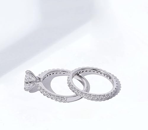 Miniatura 5 de Tienda Collection Juego de anillos redondos de plata de ley chapada en platino o oro hechos con circonitas infinitas