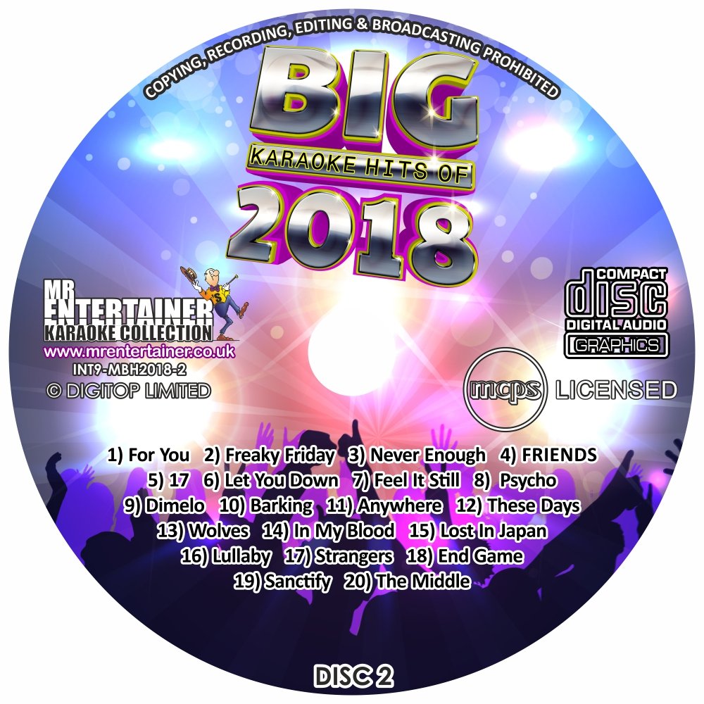 Mr Entertainer Big Karaoke Hits de 2018 - Paquete Doble CDG. 40 mejores canciones
