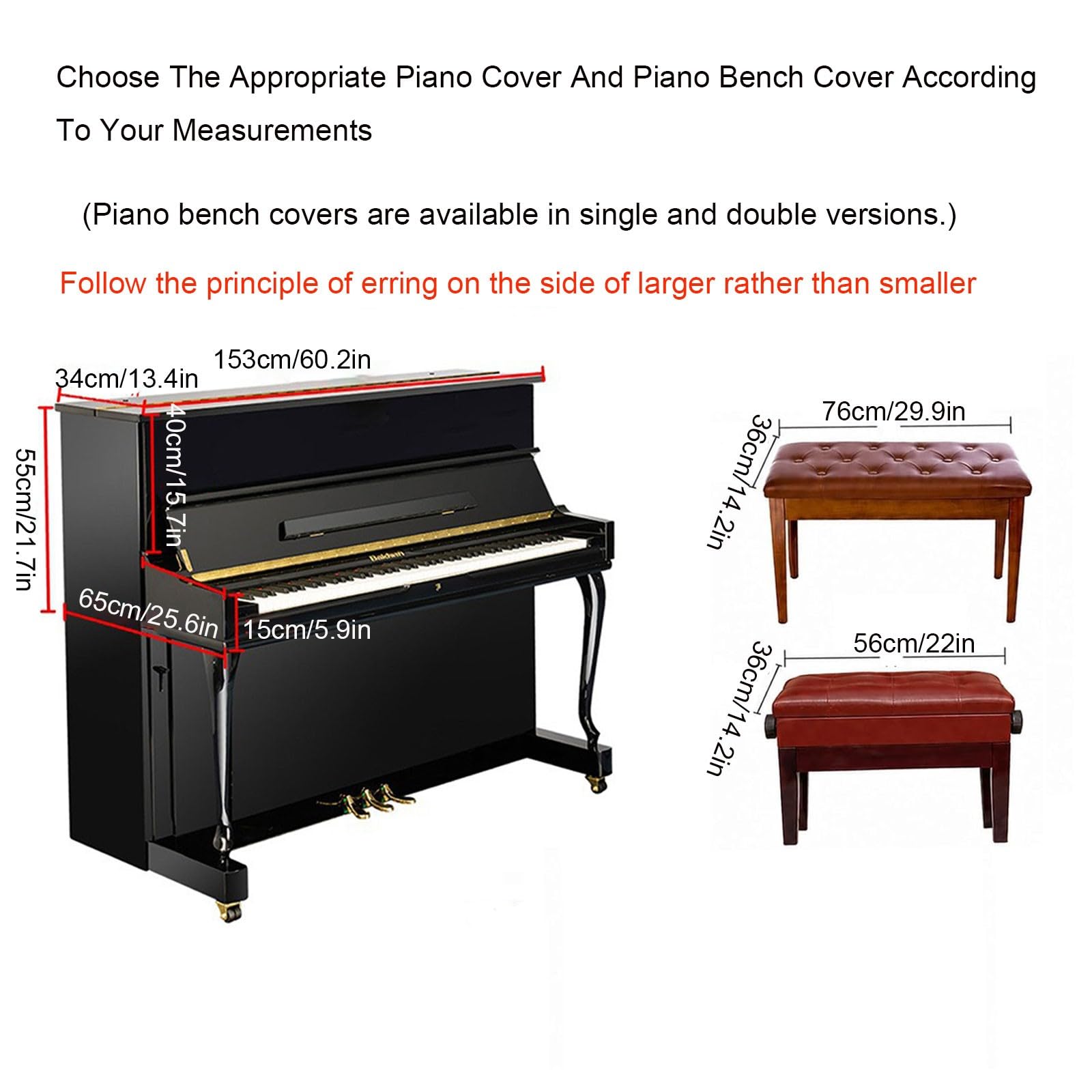 Telo Di Copertura Per Pianoforte Verticale Con Coprisgabello | Tessuto Morbido E Lavabile Di Alta Qualità, Protezione Da Polvere E Graffi, Design Facile Da Installare (J,Set (single))
