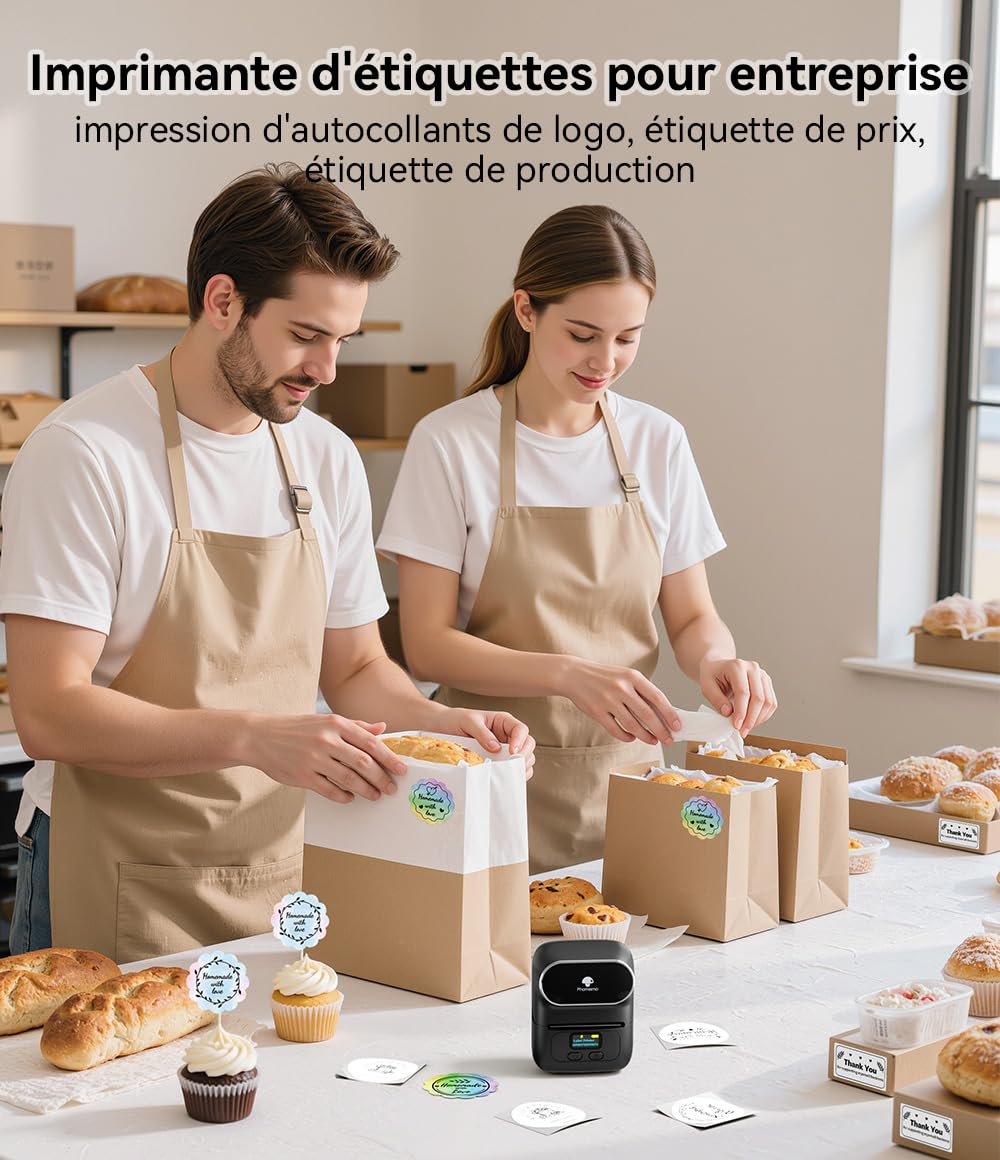 Phomemo M110 Imprimante Étiquette Autocollante Bluetooth, Set de 3 Rouleaux, Machine Étiquettes pour Téléphone et PC