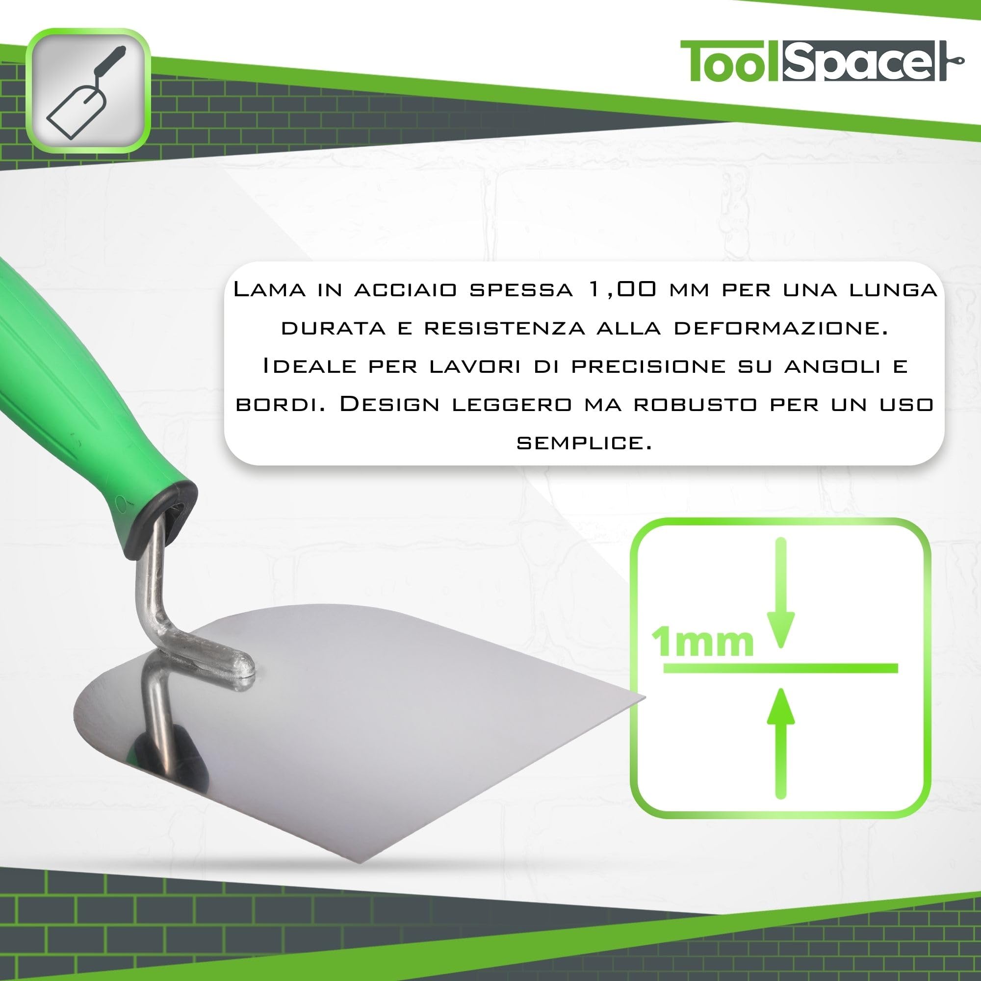 ToolSpace Cazzuola di precisione in acciaio inox 120 mm manico gommato