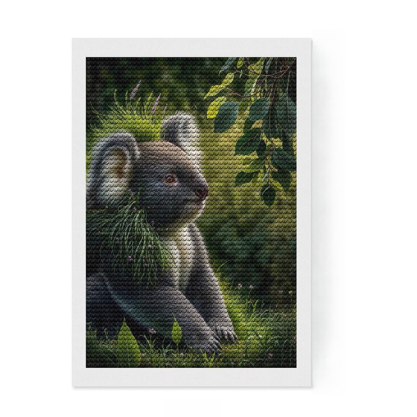 Junmoney Koala with Grass Crown Diamond Painting Kit 8"x12", Bedroom Decor, Round Gems, Full Kit Included, Relaxing Handmade Project