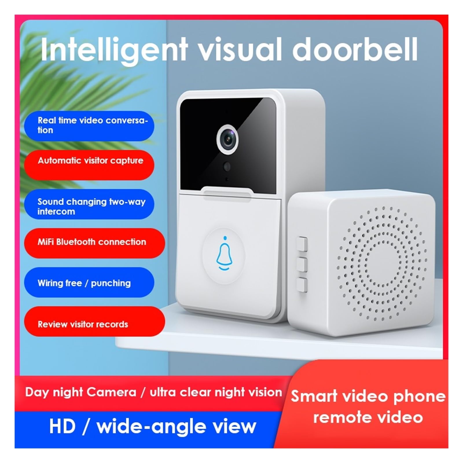 HD High Resolution Visual Smart Security Doorbell Camera Bezprzewodowy Dzwonek Wideo Z IR Night Vision Dwukierunkowy Domofon WyraźNy Wyświetlacz Ochrona Każdą Pogodę(2 sets)