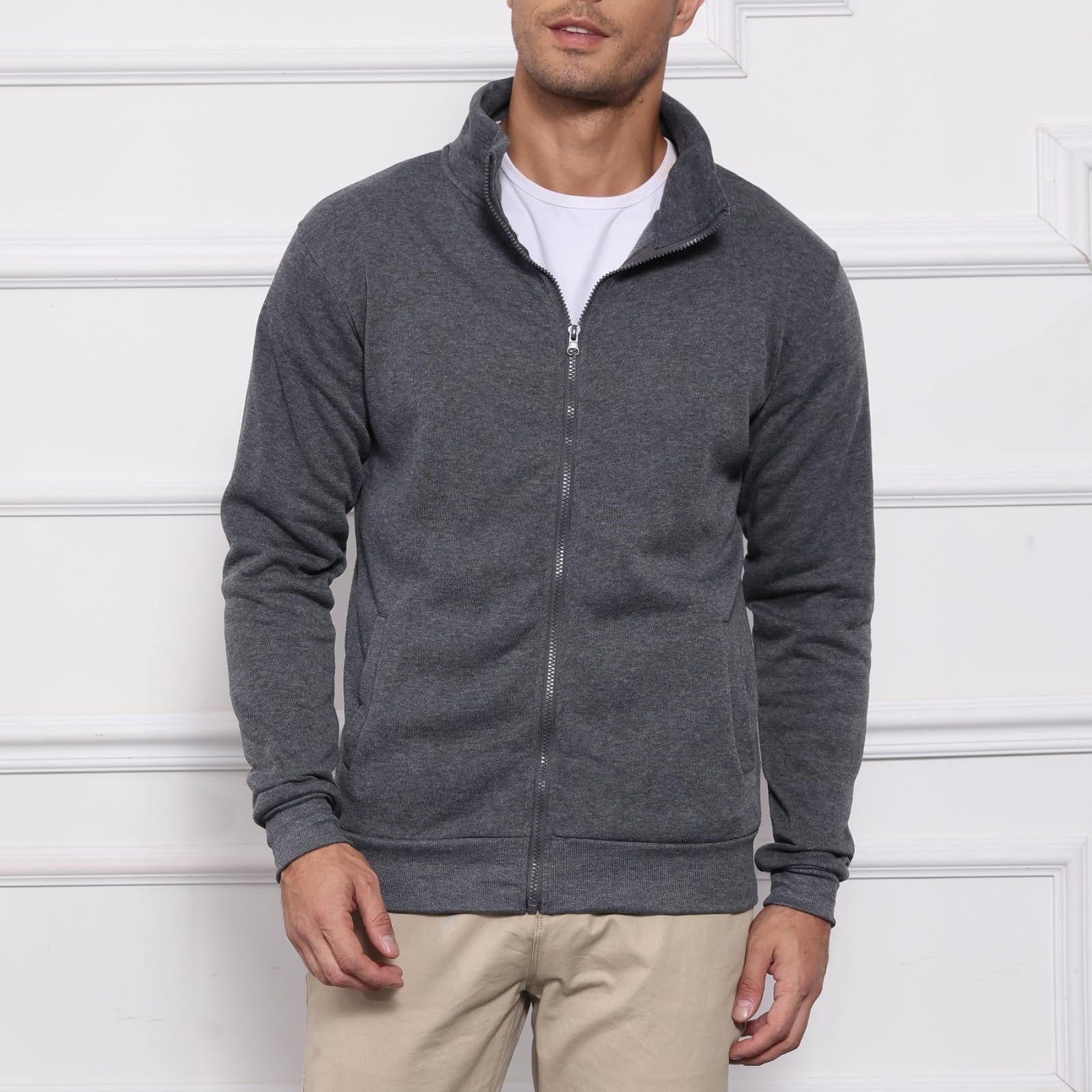 LAOARA Felpa Uomo con Zip Felpe Senza Cappuccio Nera Hoodie Leggera Invernale Giubbotto Giacca Giaccone M-3XL