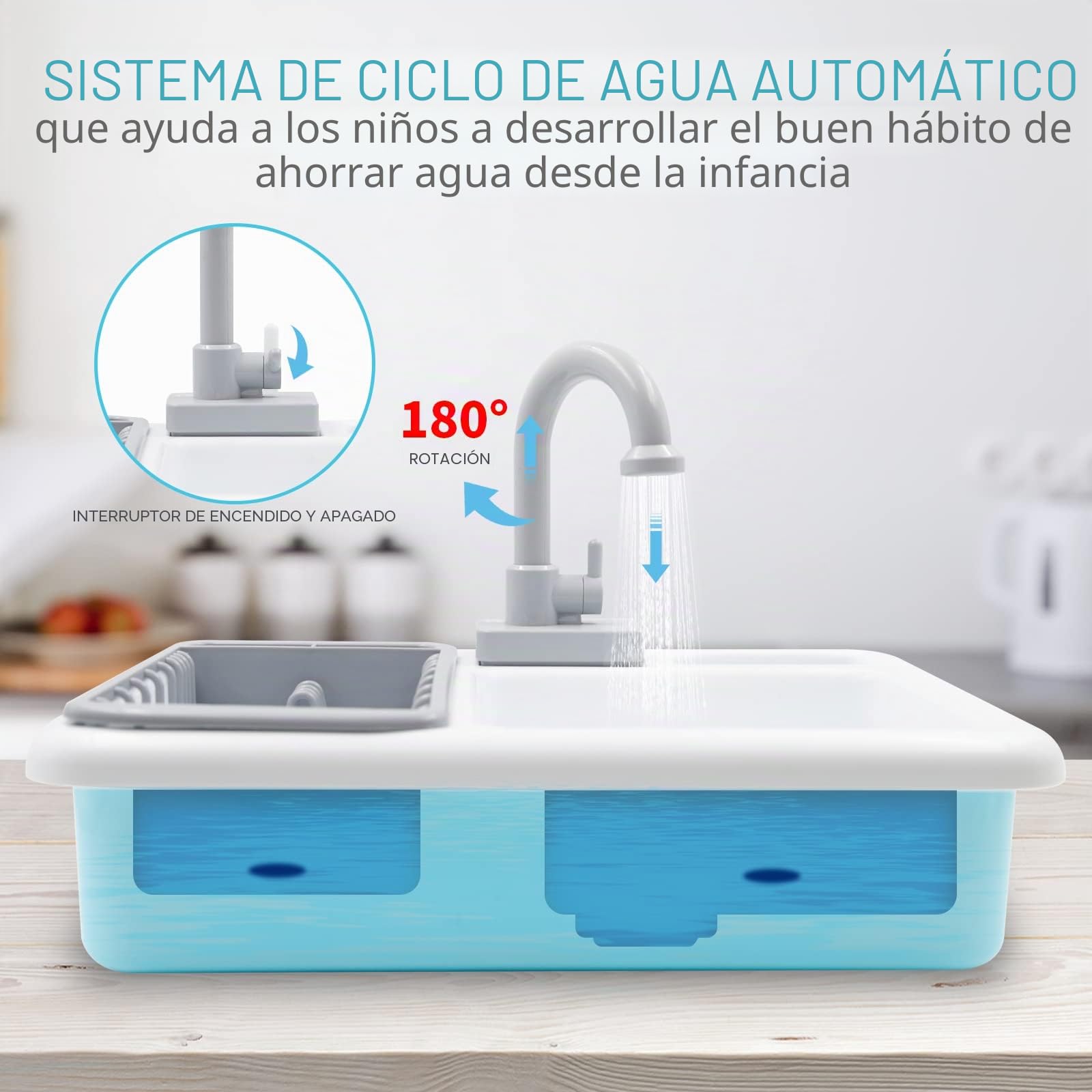 Acelane Fregadero de cocina electrónico fregadero juguete para lavar platos Accesorios de cocina para niños Juego de juegos de imitación para aprender