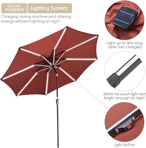 Miniatura 30 de Yescom Outdoor Solar Powered LED Patio Umbrella with Crank Tilt for Garden Backyard Deck Table Market Poolside Party Event 2-Beige,3-Negro