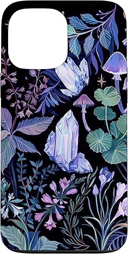 Funda con diseño de hongos bohemios para iPhone 13 Pro Max con cristales mágicos de bruja, color morado