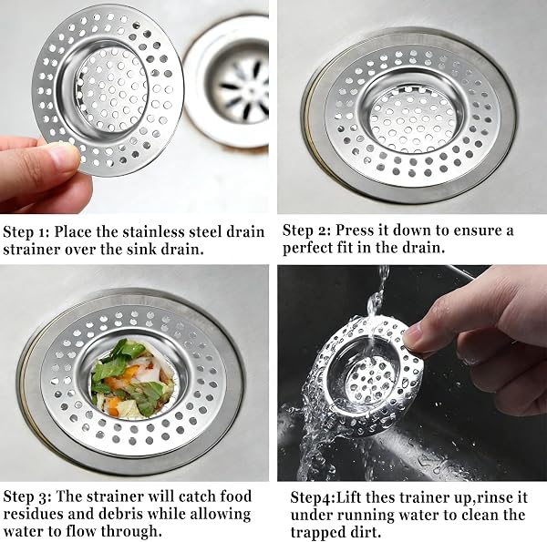 Stainless Steel Kitchen Sink Strainer Plug, Standard Strainer Drain Protector Hair/Food Catcher for Bathroom, Kitchen, Shower (External Diameter 7.6cm, Inner Diameter 4.5cm, Pack of 2) - 5