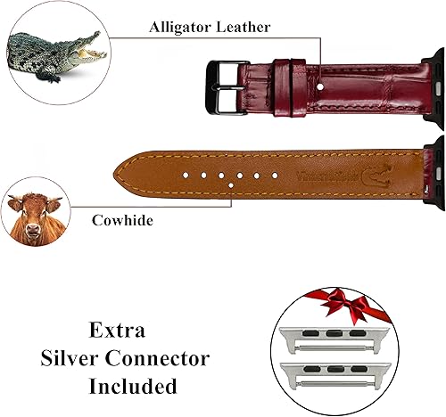 Miniatura 2 de Correa de cocodrilo hecha a mano compatible con Apple Watch Correa de cocodrilo Iwatch Smart de 1.496 pulgadas, 1.575 pulgadas, 1.654 pulgadas,