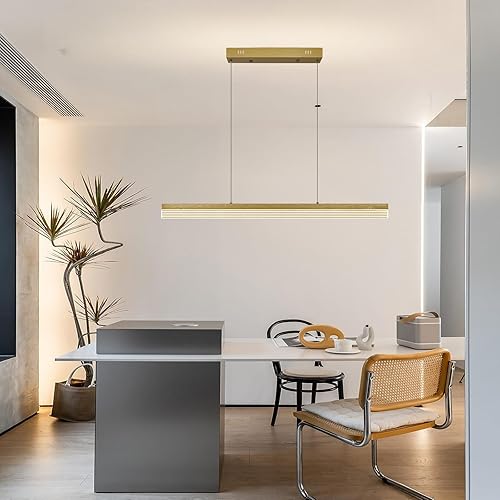 Miniatura 3 de Becailyer Candelabro LED moderno, regulable, lámpara colgante lineal, control remoto, colorbrillo, 3000-6000K, lámpara colgante ajustable para