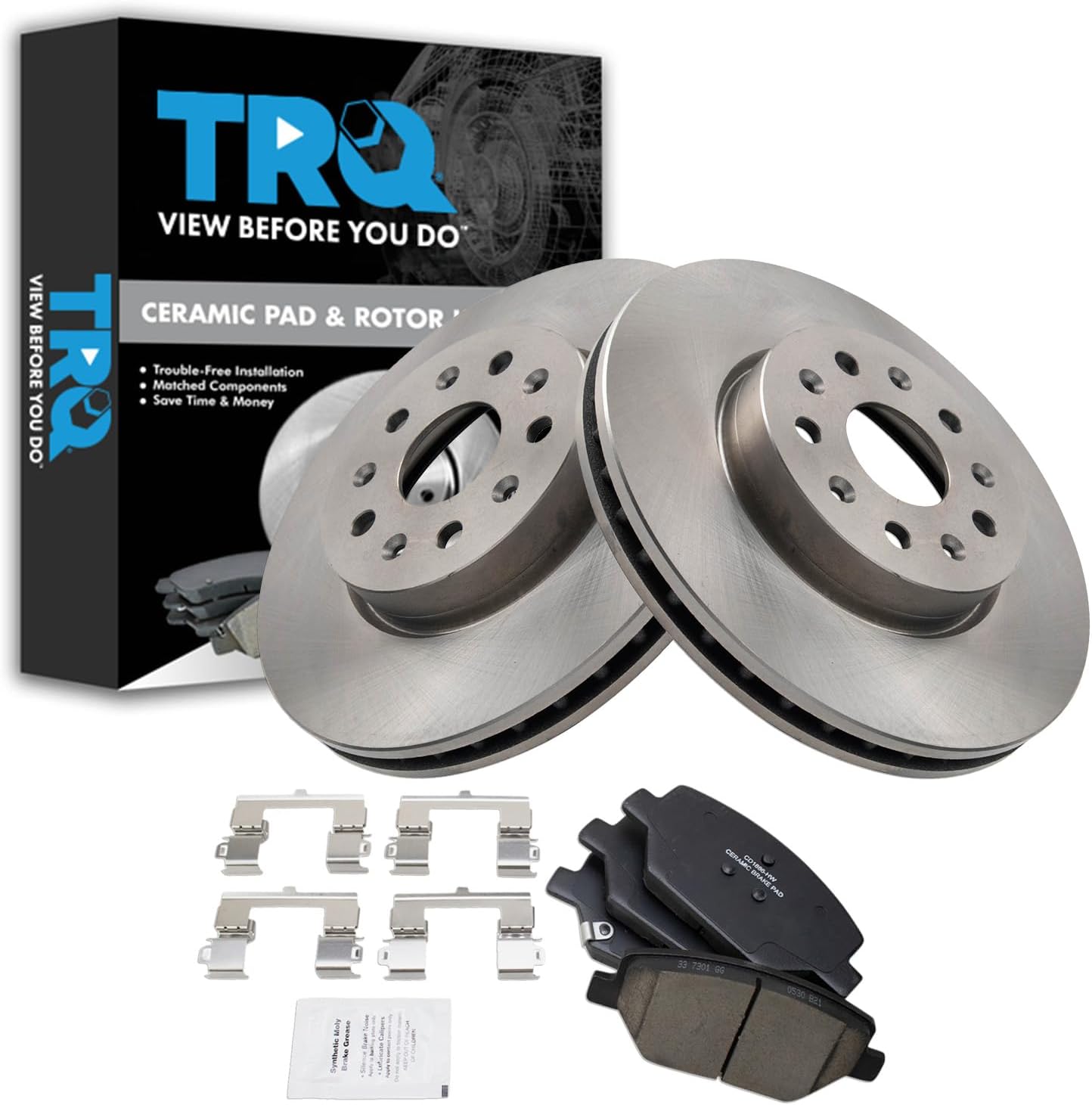 TRQ Front Brake Pad & Rotor Kit Brake Pads Brake Rotor Ceramic Vented Compatible with 2016-2020 Chevrolet Camaro