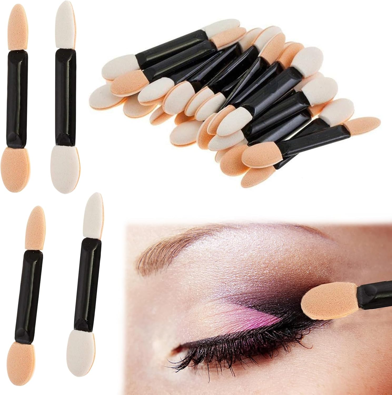 100Pcs Disposable Eyeshadow Applicators Sponge Double Sided Eye Shadow