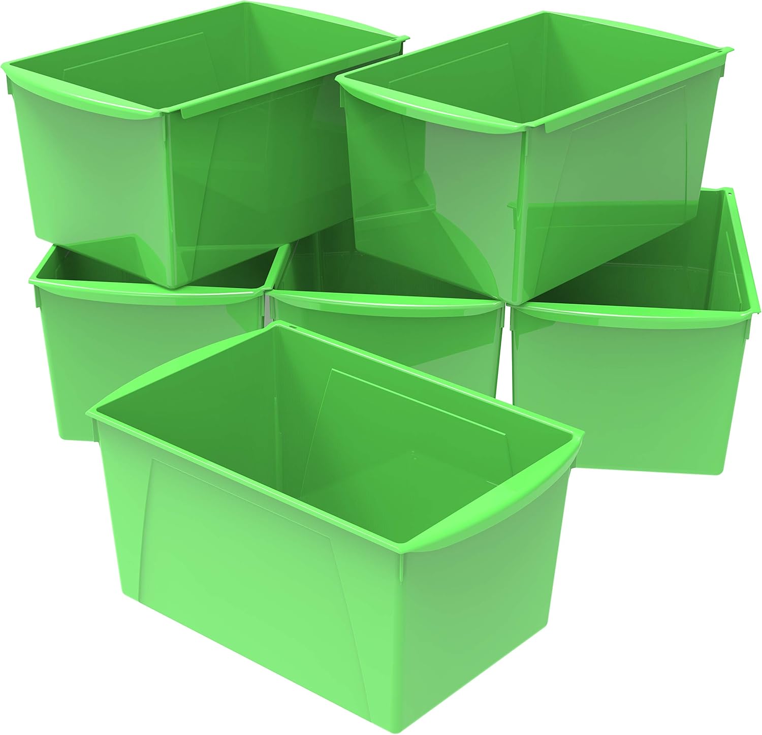 Storex Extra-Large Book Bin, Interlocking Plastic Organizer for Home, Office and Classroom, Teal, 6-Pack (71134U06C)