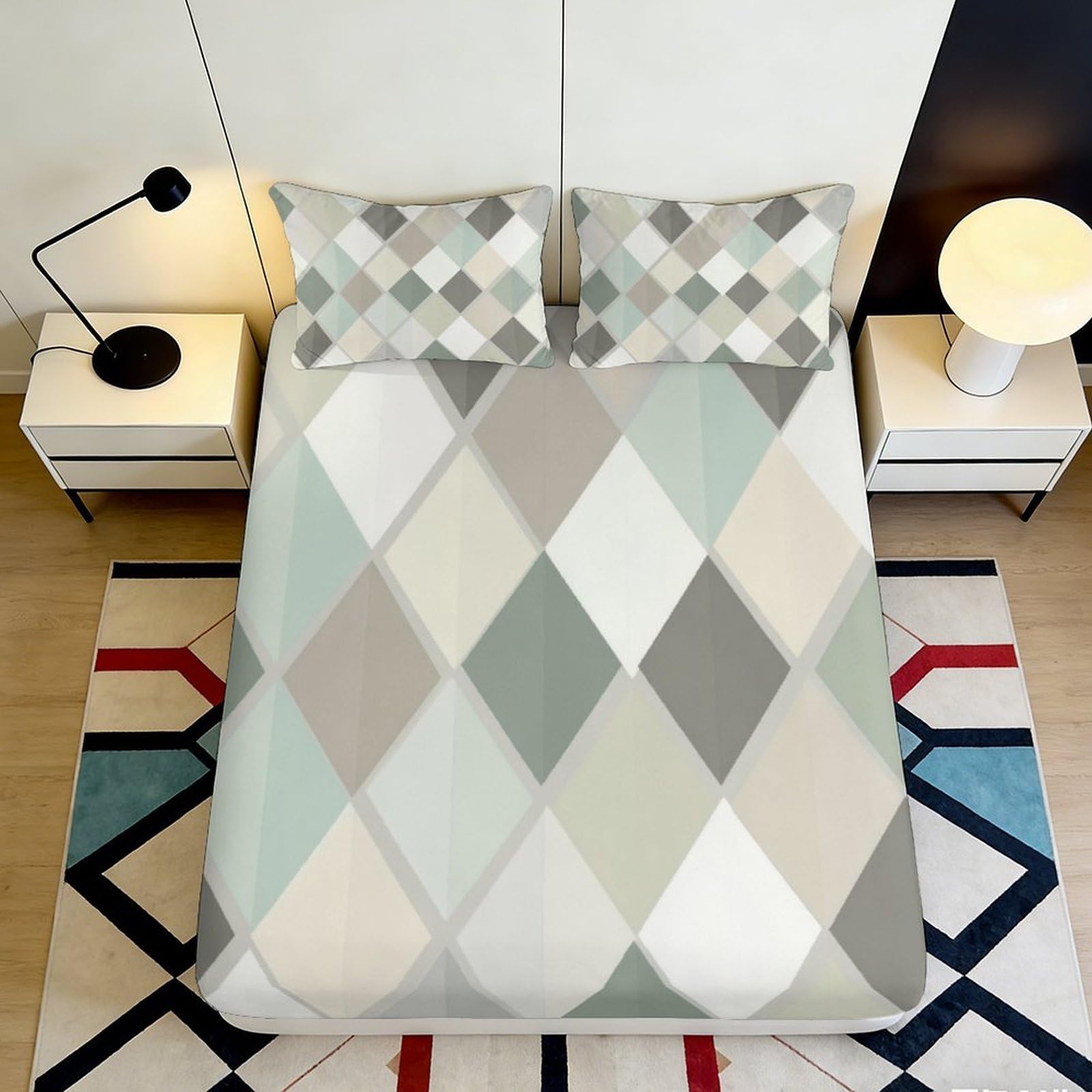 Jqzkxnhpbr Style-6 3D Printed Argyle Geometric Fitted Sheet Microfiber Soft Grey Diamond Mattress Cover For Bedroom Dorm Decor 90X200x25cm