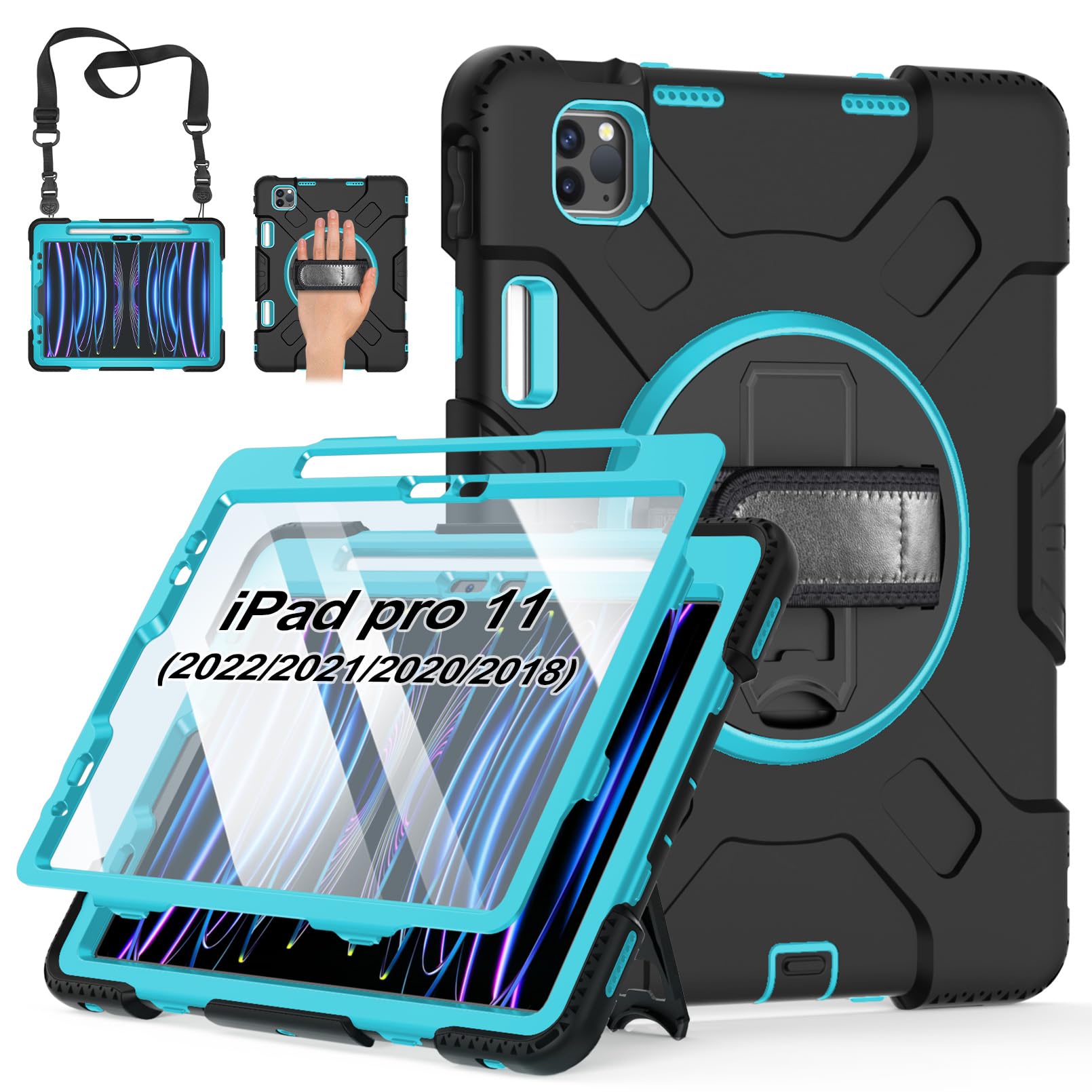 Case for iPad Pro 11 Inch 2022/2021/ 2020/2018: Silicone Cover for iPad 11 Inch 4th/ 3rd/ 2nd/ 1st/ Generation with Screen Protector- Stand- Handle-