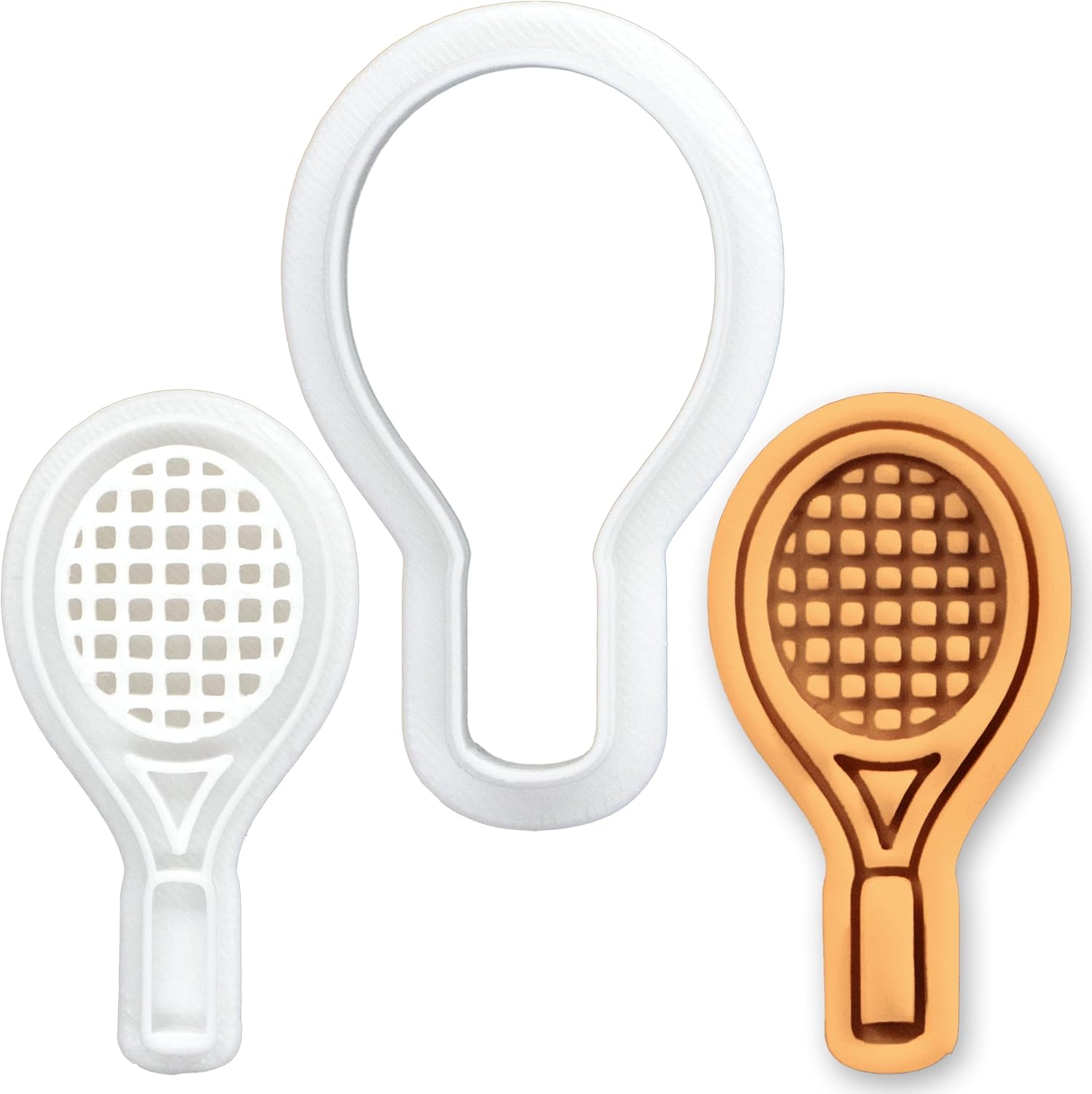 BAKERLOGY Tennis Racket Mini Cookie Cutter & Stamp Set – Tennis Fondant Embosser for Sports Baking, Birthday Party, Coach Player Gift Cake Decorating Tool