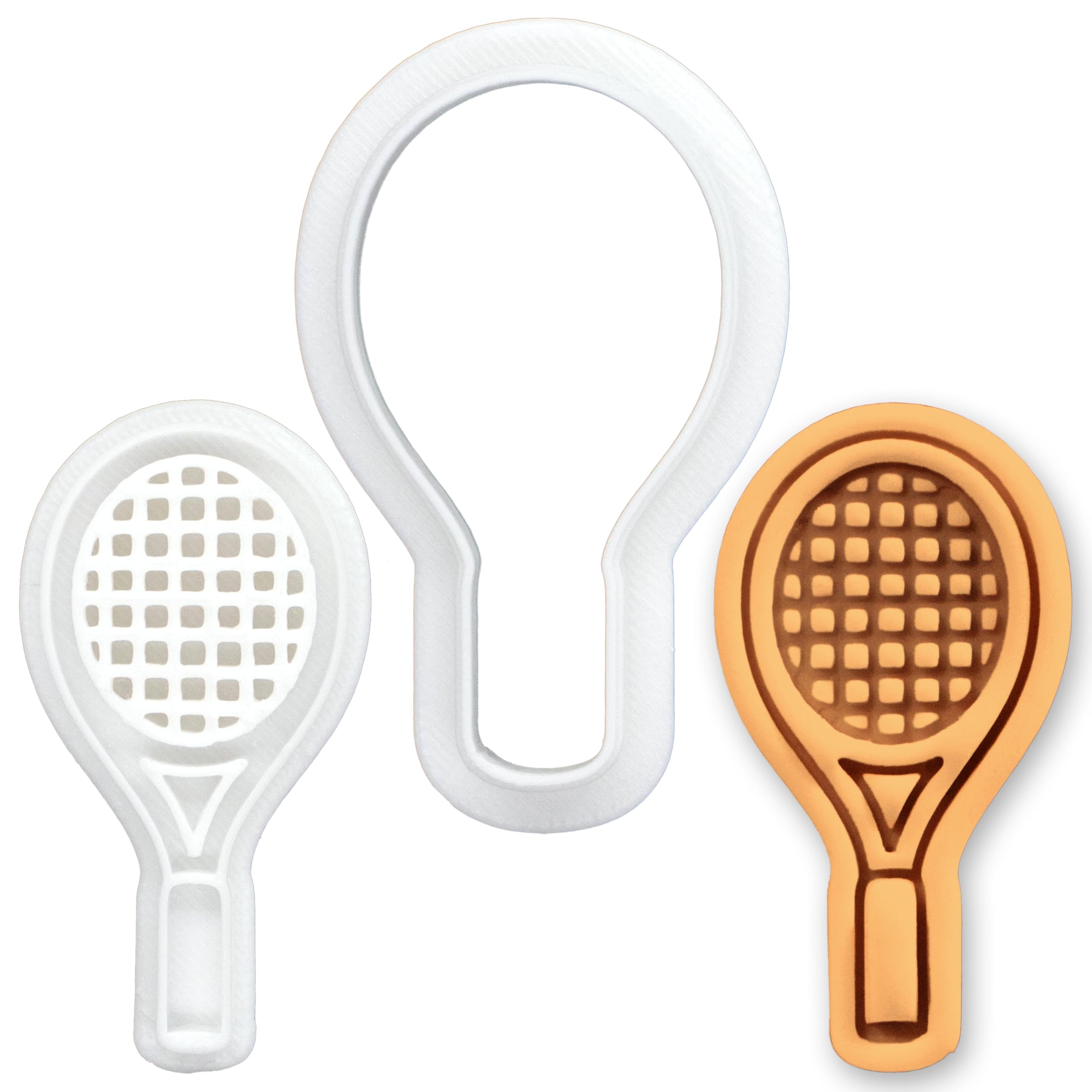 BAKERLOGY Tennis Racket Mini Cookie Cutter & Stamp Set – Tennis Fondant Embosser for Sports Baking, Birthday Party, Coach Player Gift Cake Decorating Tool