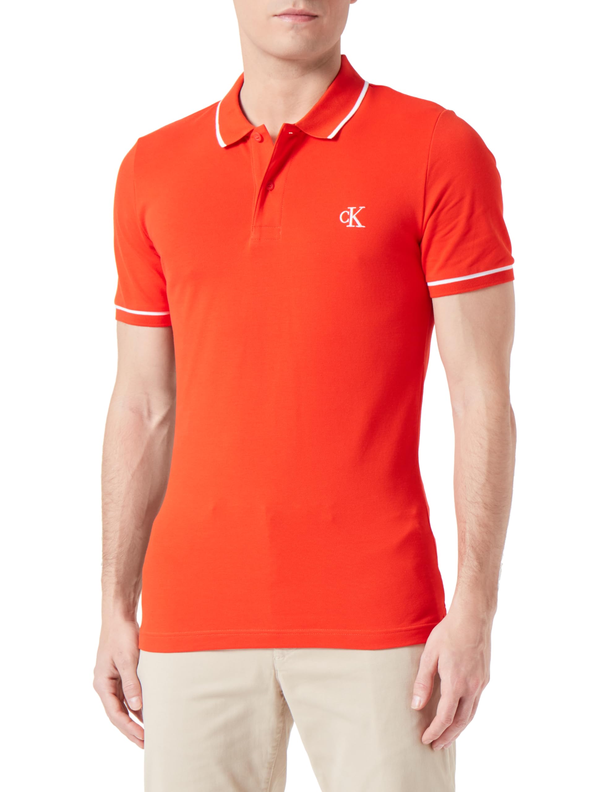 Calvin Klein Jeans Men Polo Shirt Short Sleeve, Red (Fiery Red), XL