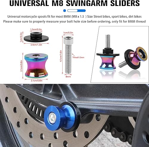 Miniatura 8 de CHIFUN 2Pcs 6MM M6 X1.5 Motorcycle Swing Arm Spools Sliders CNC Aluminum Swingarm Spools Stand Screw Compatible with R1 R6 R3 MT07 MT09 FZ09 FZ10