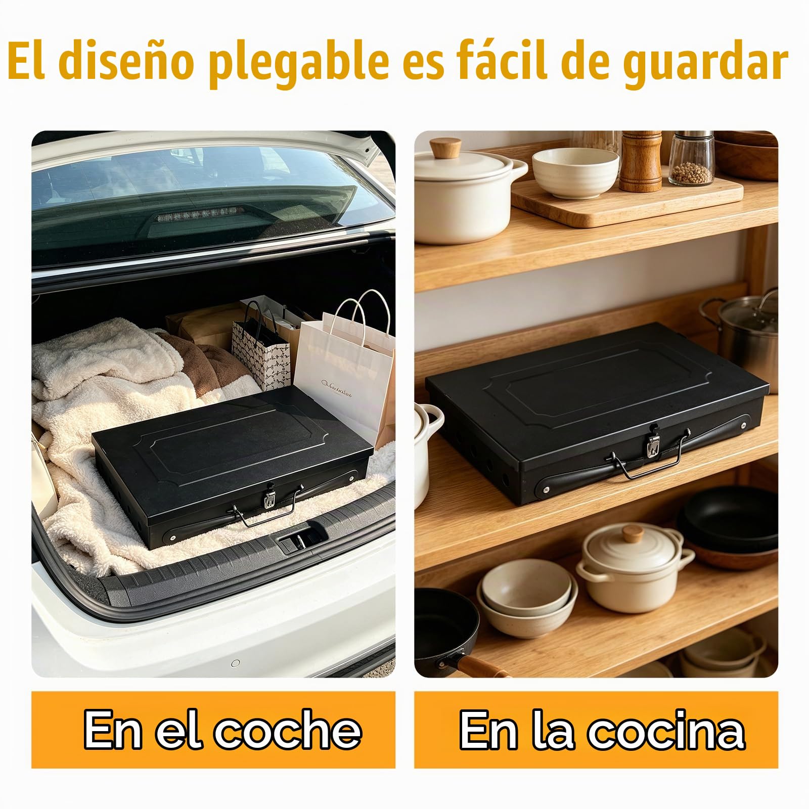 Barbacoa de carbón plegable con diseño tipo maleta, pequeña barbacoa de mesa portátil con parrilla y accesorios, barbacoa compacta de acero inoxidable para el hogar, el camping y los picnics