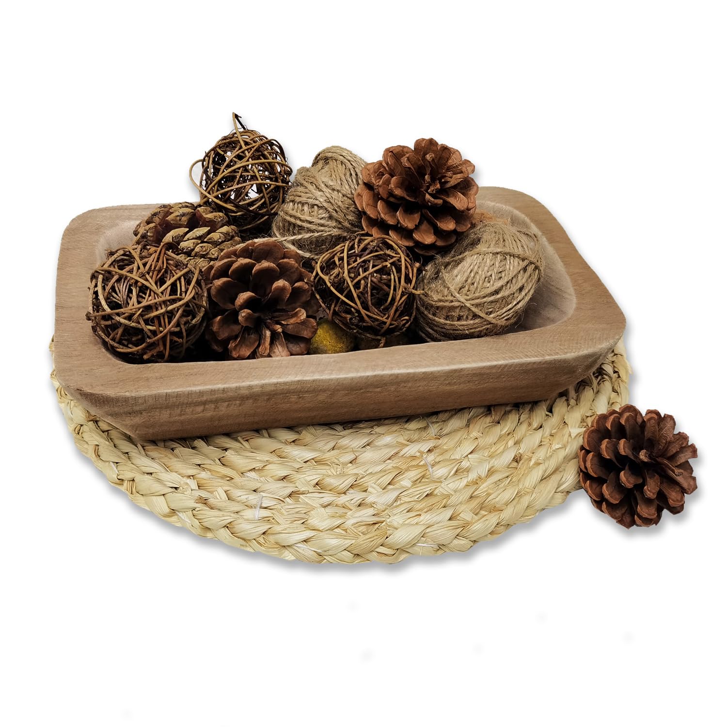 hanlin Wooden Dough Bowl Decor, Vintage Wooden Bowl Hand Carved Home Decor for Dining Table Center, Living Room, Kitchen Decor. (10in brown)