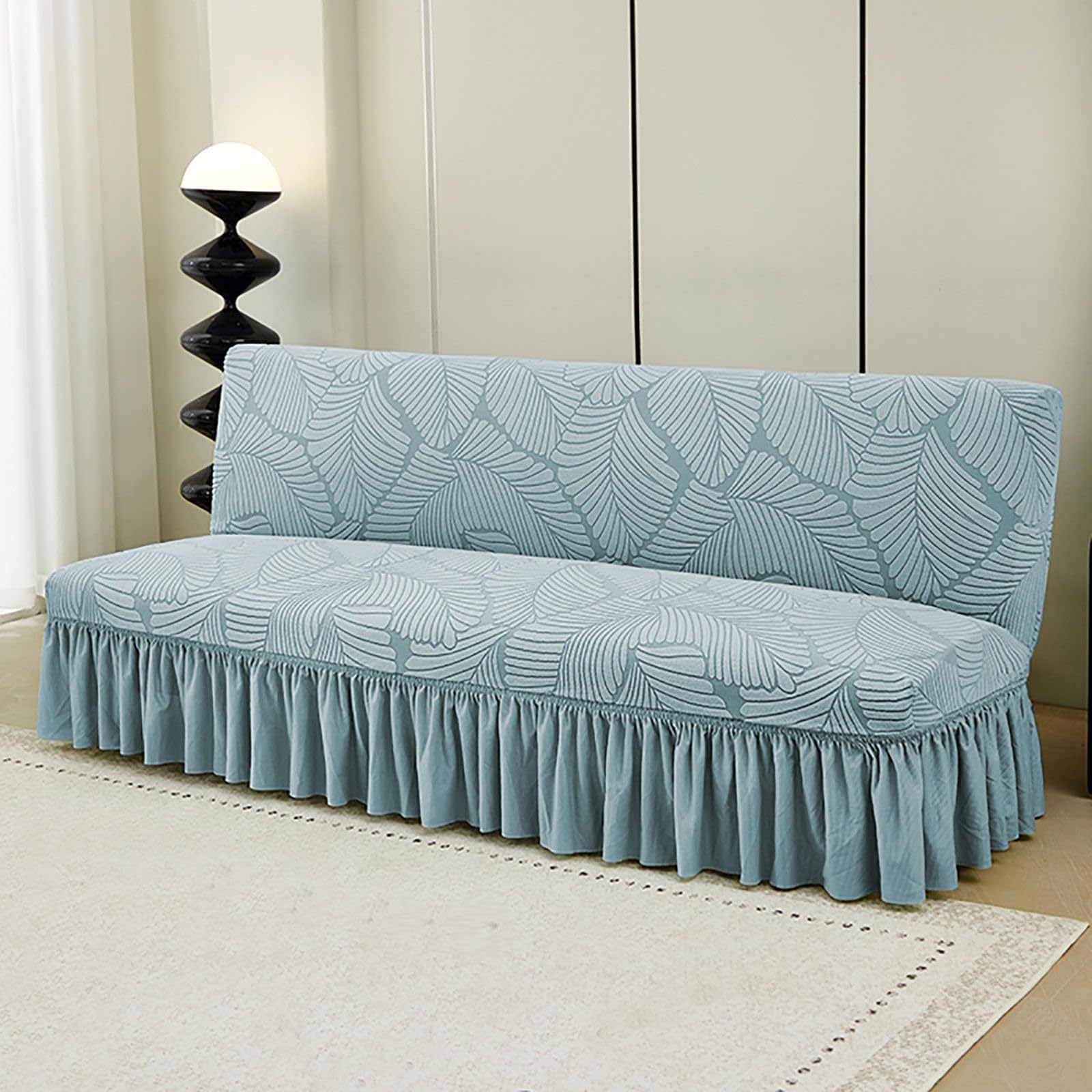 ZRCYXDW Armless Sofa Cover with Skirt, Folding Futon Cover Stretch Sofa Bed Cover Universal Living Room Futon Couch Cover-Light Blue-Medium