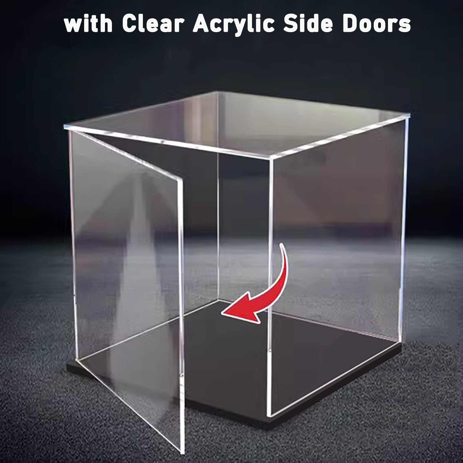 Scatola Acrilico Trasparente Vetrina espositiva in acrilico con porta e base, cubo quadrato trasparente/scatola di plastica antipolvere per oggetti da collezione, action figure e cimeli(45x25x60 cm/18