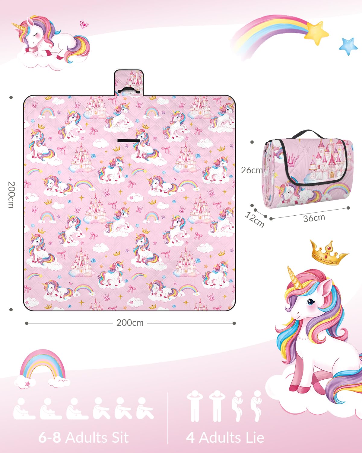 Couverture de pique-nique imperméable - 200 x 200 cm - Lavable en machine - Pour la famille et les enfants - Grand tapis de pique-nique rembourré matelassé - Anti-sable - Pour camping, plage