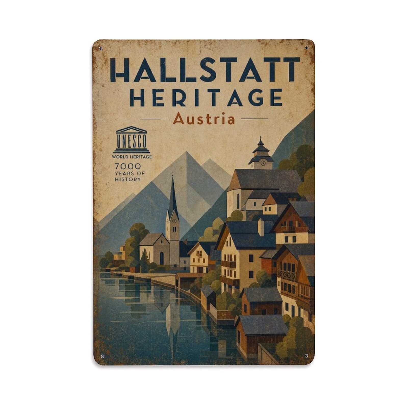 Gead 8X12inch Style Vintage Travel Hallstatt Austria Heritage Metal Tin Sign