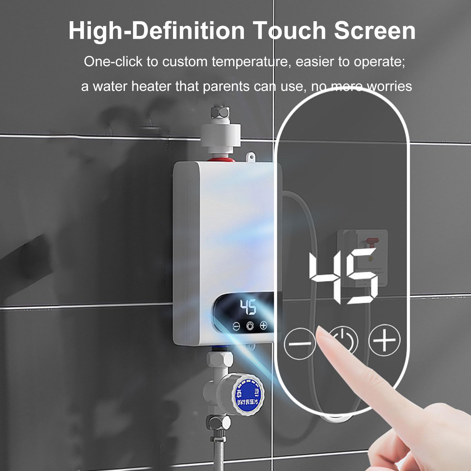 Scaldacqua istantanea, 5500 W, scaldabagno elettrico con touch screen LED, sistema di acqua calda digitale compatto con regolazione della temperatura per bagno e cucina