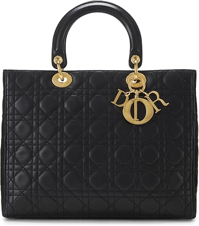 Christian Dior, Pre-loved Black Cannage Quilted Lambskin Lady Dior Large, Black