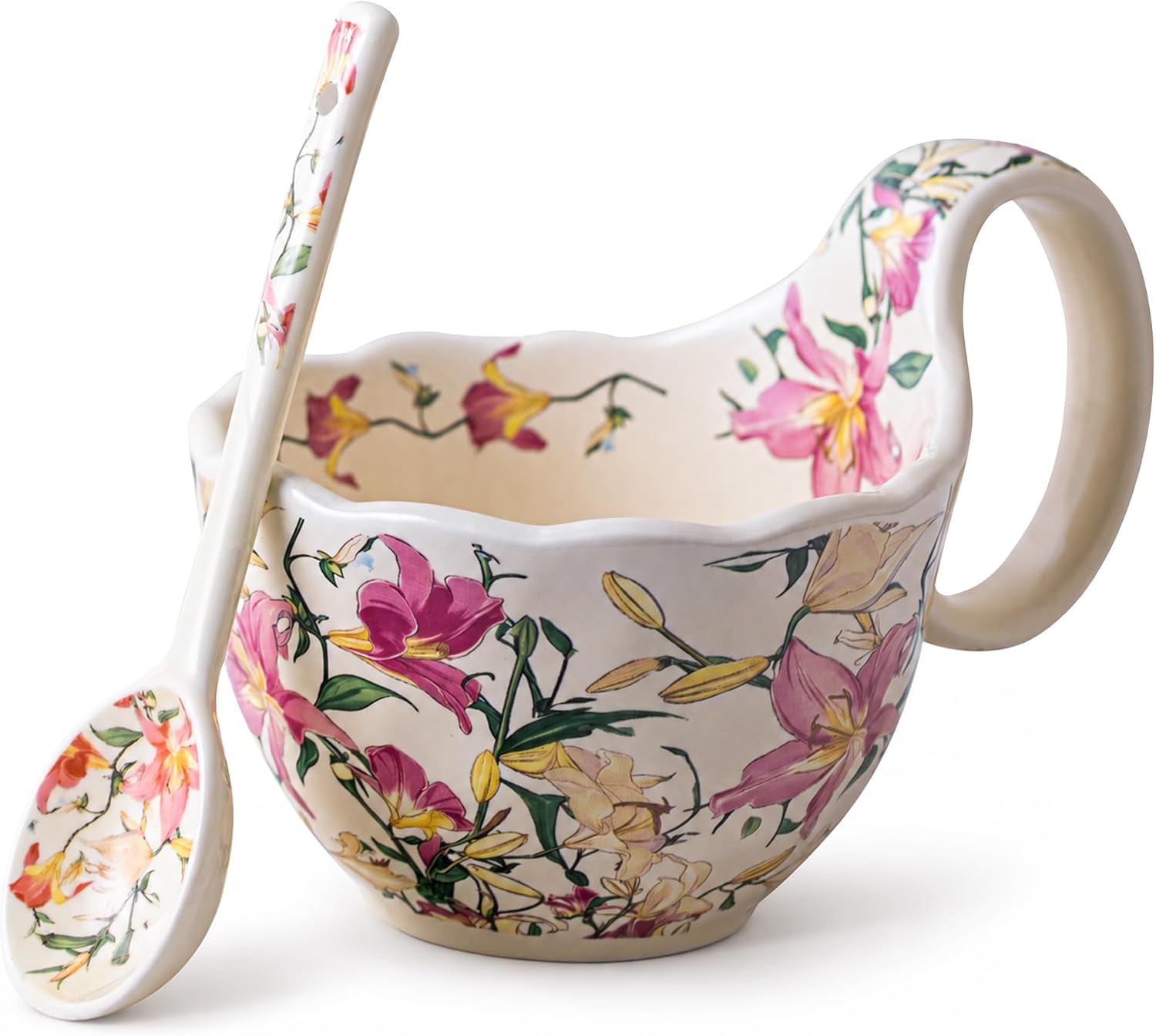 Soup Bowl with Handle, Soup Mug, Microwave Safe, 17 oz