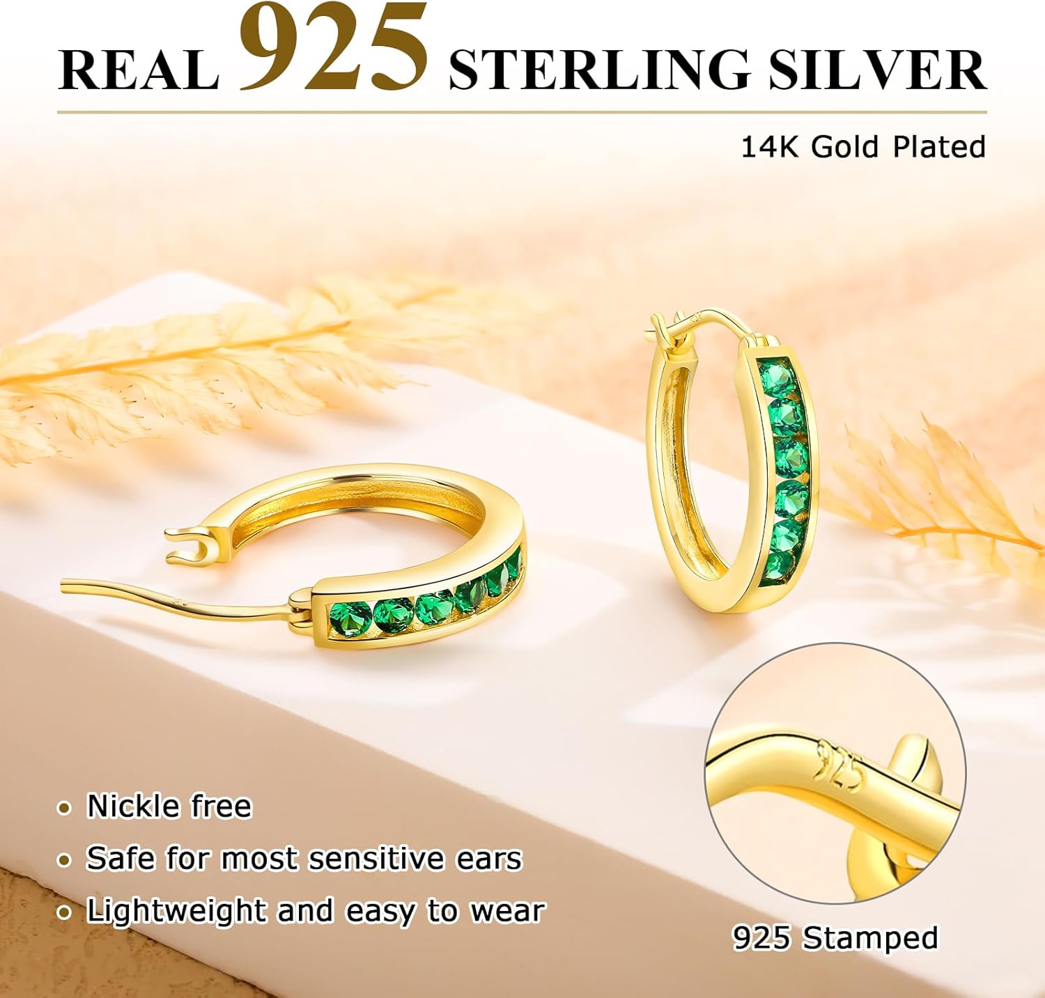 Channel Set Small Huggie Hoop Earrings Sterling Silver or 14K Gold Color,Lightweight Hypoallergenic CZ Diamond Chunky Hoop Earrings for Women - Image 5